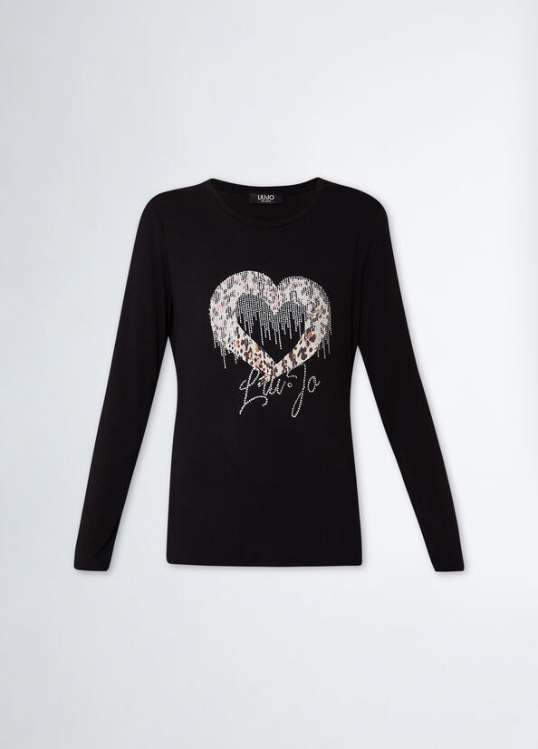 T-shirt con cuore e strass Liu jo