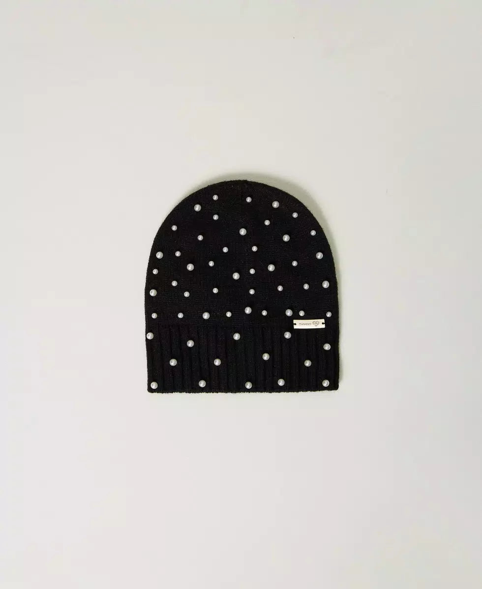 Berretto in maglia con perle Twinset