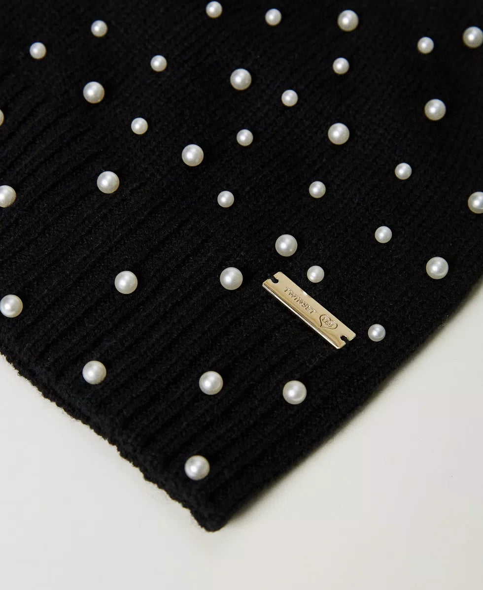Berretto in maglia con perle Twinset
