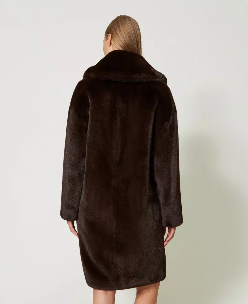 Cappotto doppiopetto in faux fur Twinset