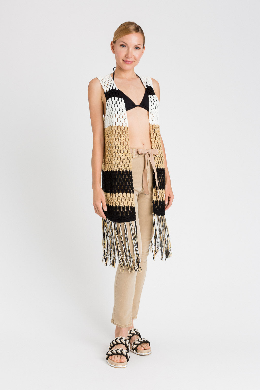 PONCHO CAFTANO INTRECCIO CON FRANGE Twinset