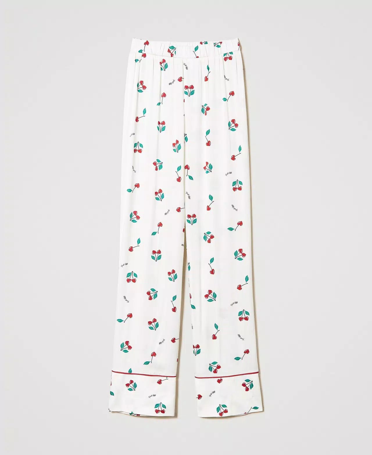 Pantaloni in raso con stampa ciliegie Twinset