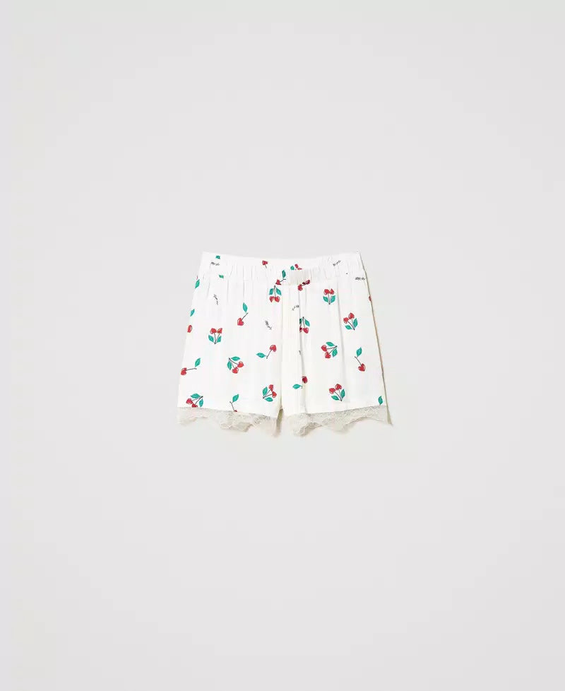 Shorts in raso con stampa ciliegie Twinset