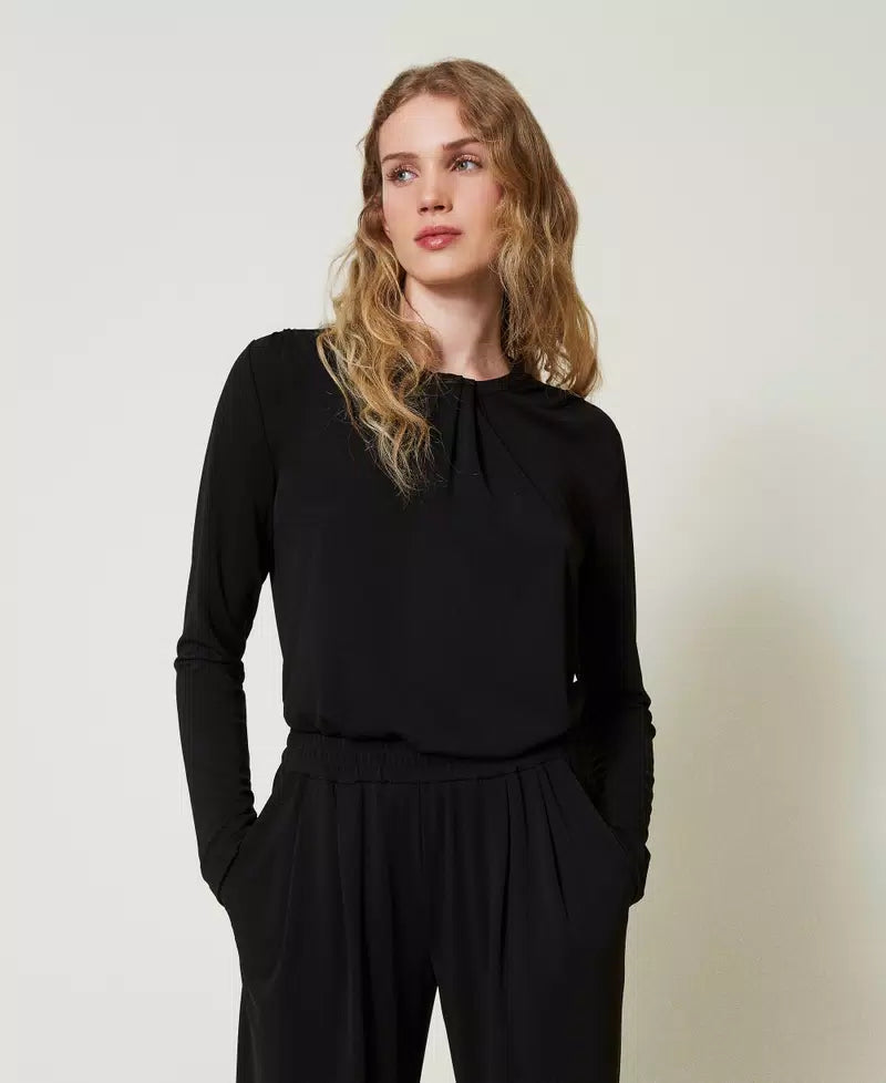 Blusa in jersey crêpe con drappeggio Twinset