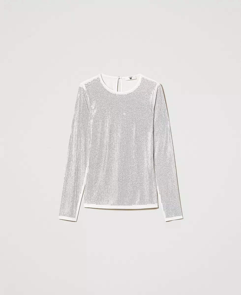 T-shirt stretch con strass all over TWINSET