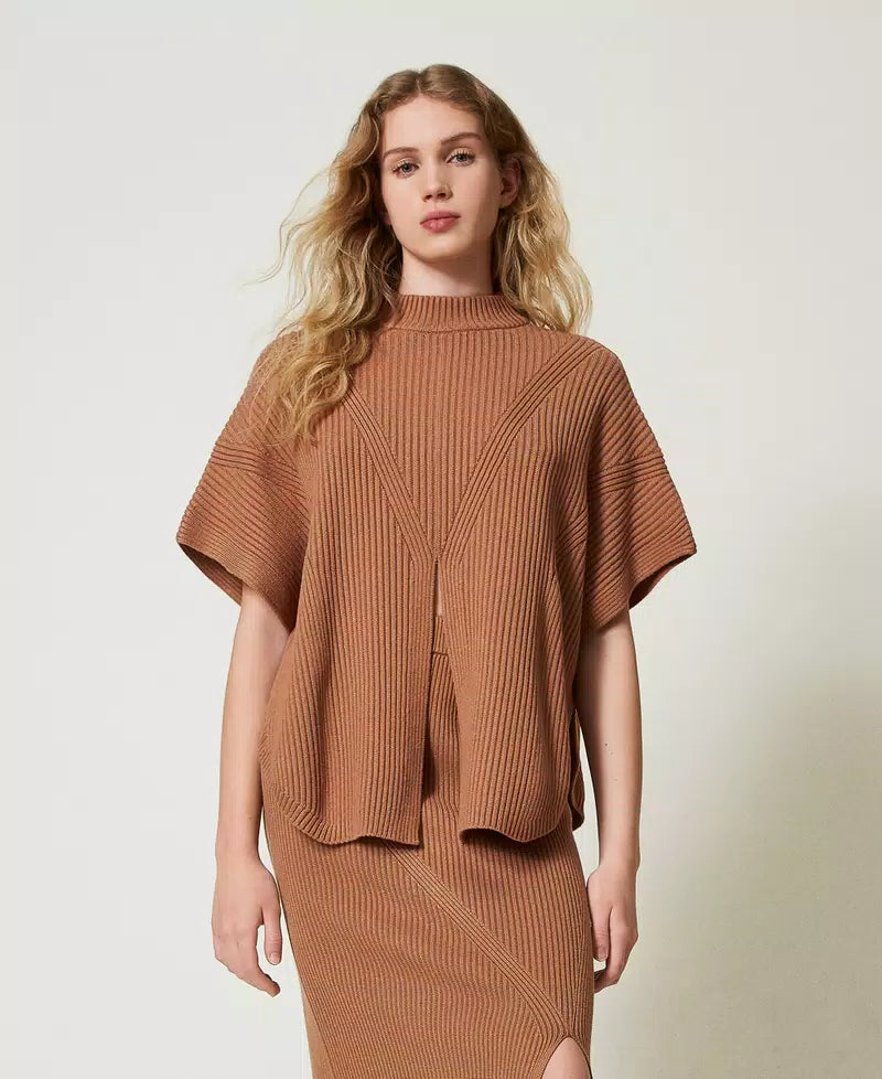 Maglia a poncho a costine TWINSET