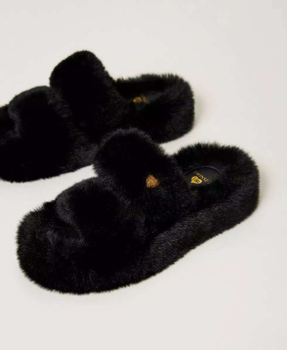 Sandali slide in faux fur Twinset