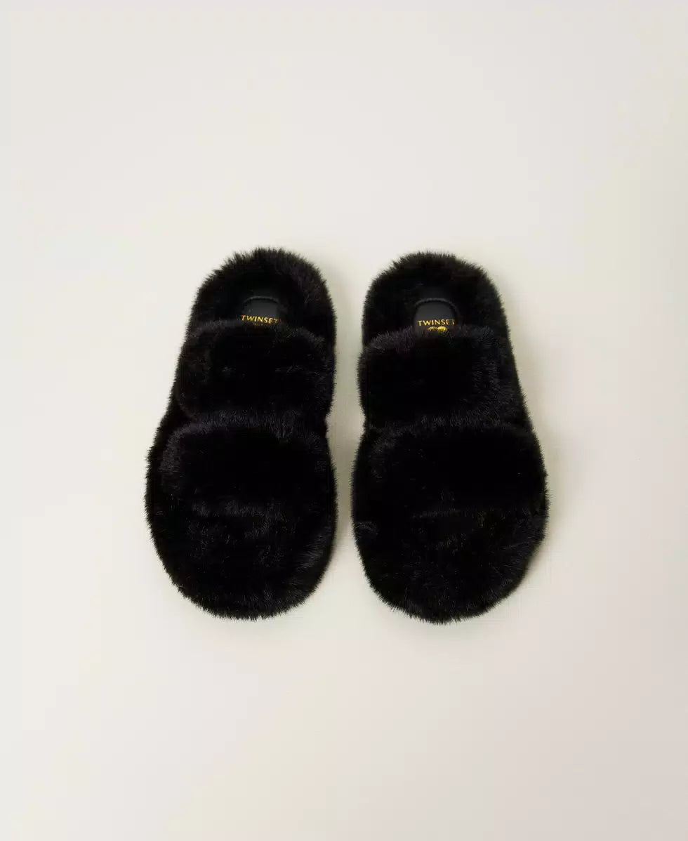 Sandali slide in faux fur Twinset