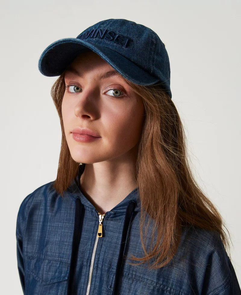 Cappello da baseball in denim con logo Twinset