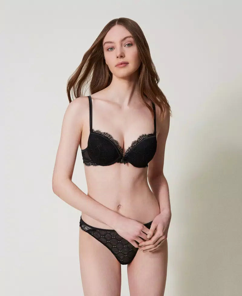 Completino Reggiseno Push-Up con ferretto in pizzo e tulle LOGO OVAL T e BRASILIANA  Twinset