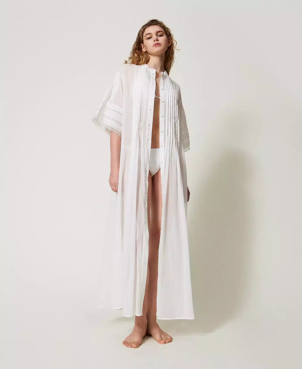 Caftano lungo in mussola con pizzo Twinset