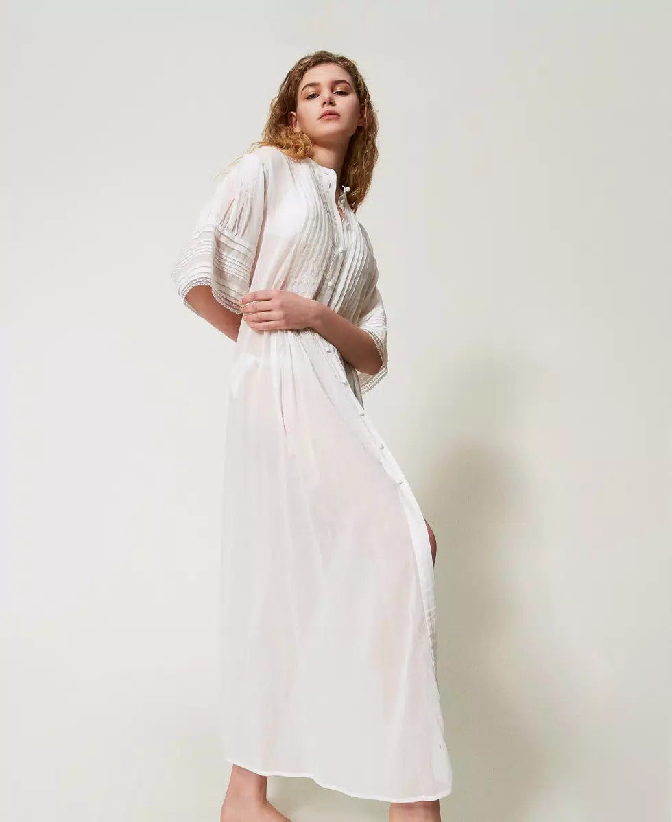 Caftano lungo in mussola con pizzo Twinset