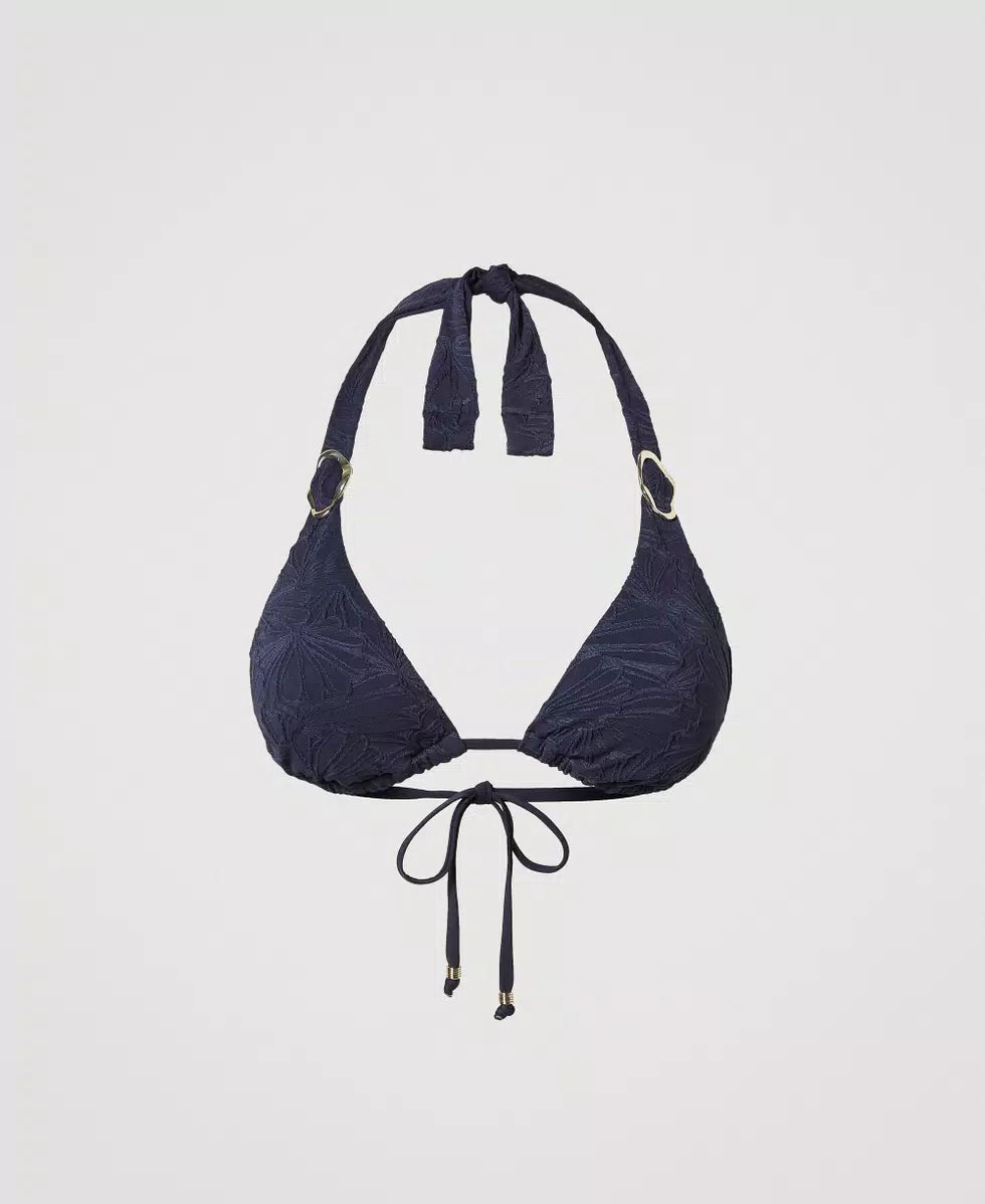 Triangolo da bagno jacquard con anelli blu Twinset