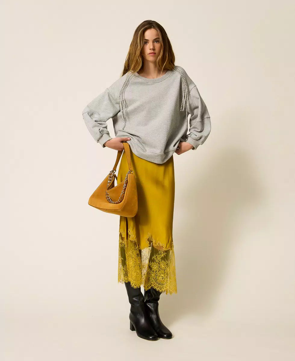 Felpa con catene di strass e perle Twinset