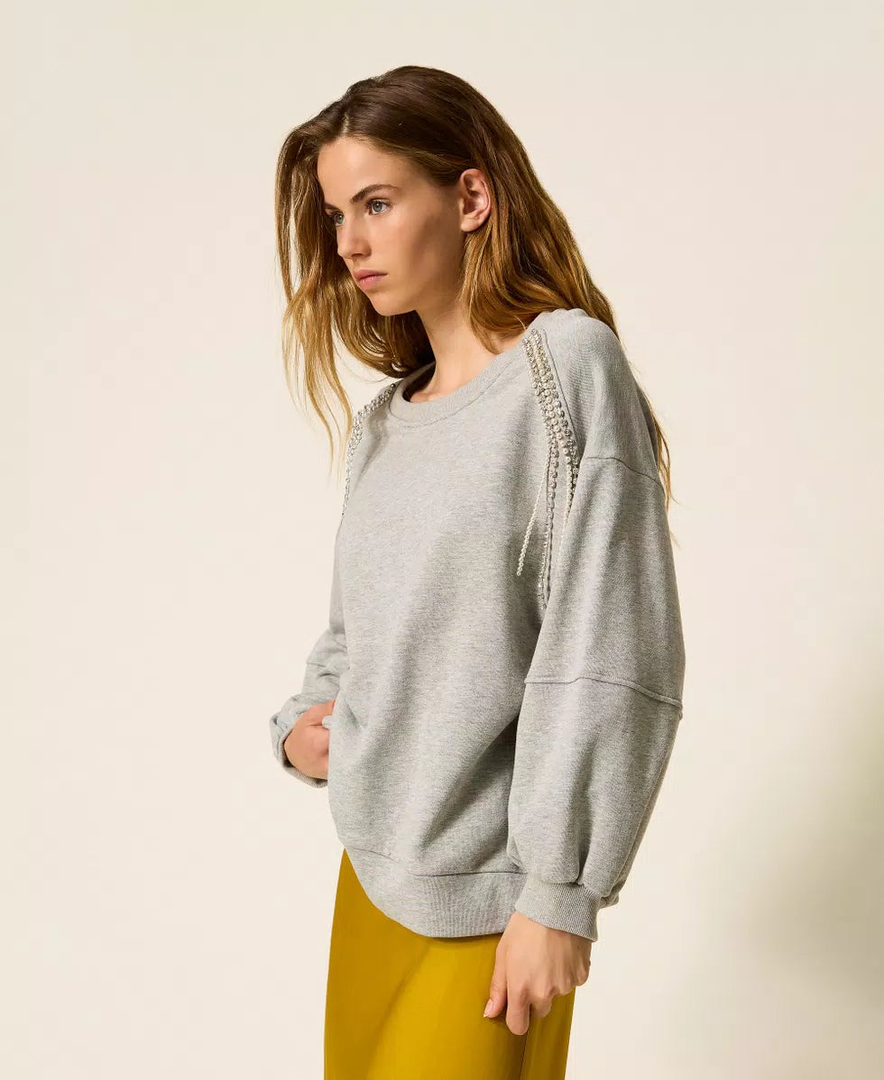 Felpa con catene di strass e perle Twinset