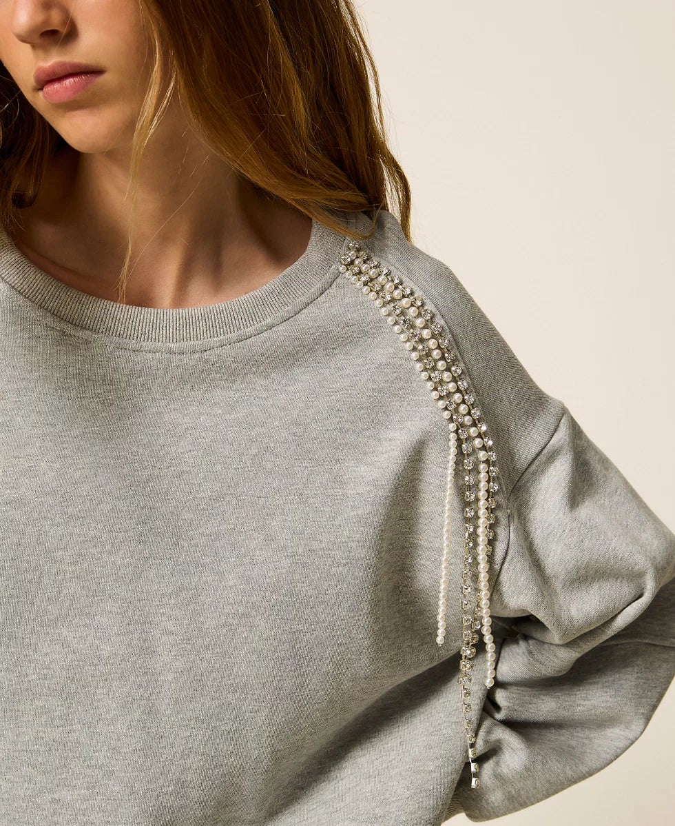 Felpa con catene di strass e perle Twinset