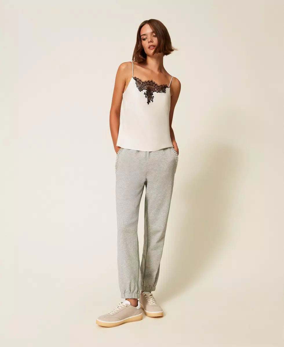 Pantaloni in felpa con strass e perle TWINSET