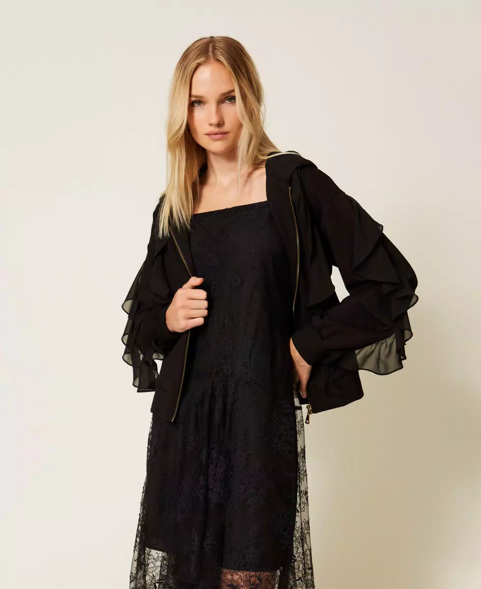 Felpa con volant in georgette Twinset