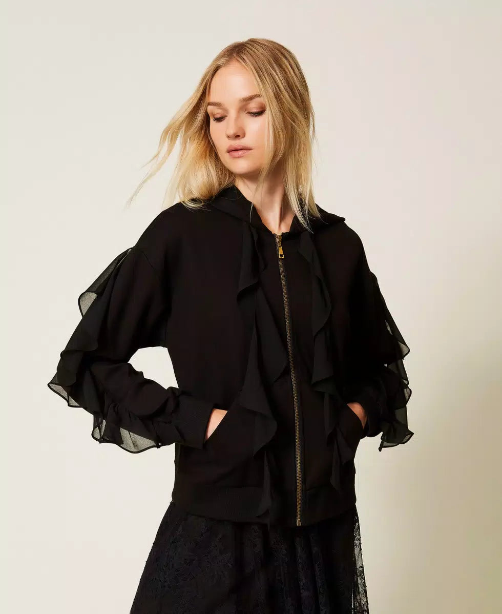Felpa con volant in georgette Twinset