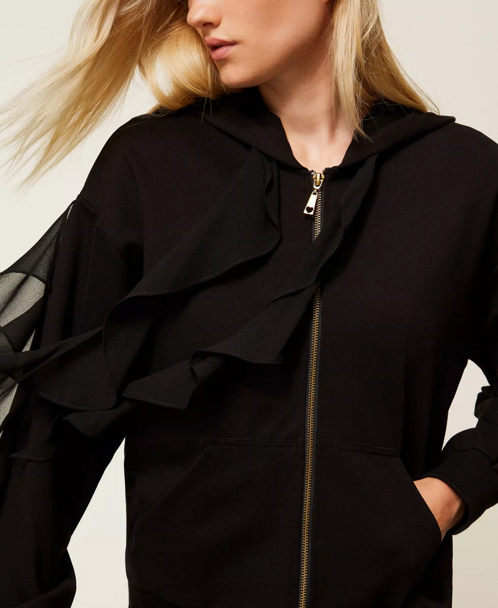 Felpa con volant in georgette Twinset