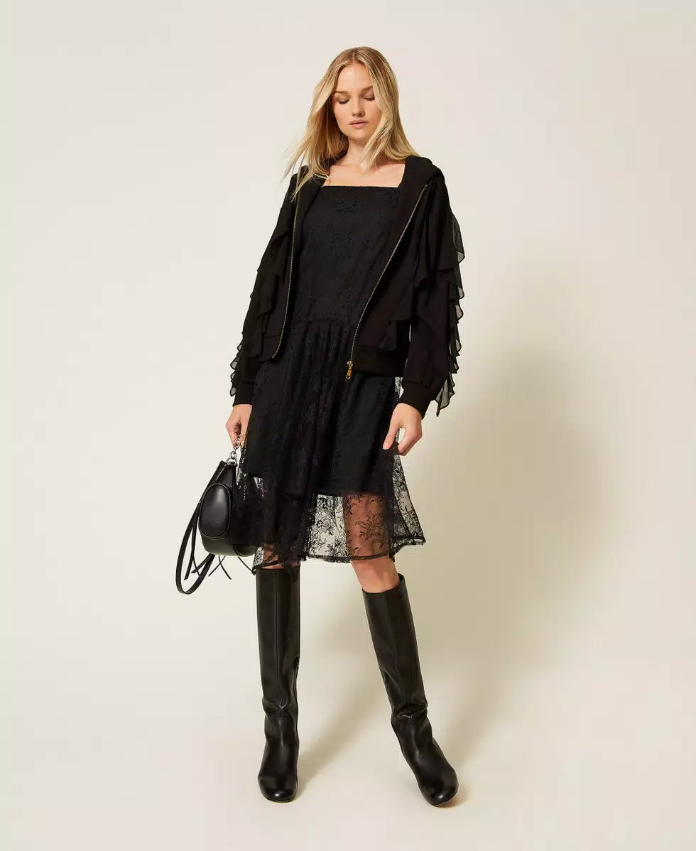 Felpa con volant in georgette Twinset