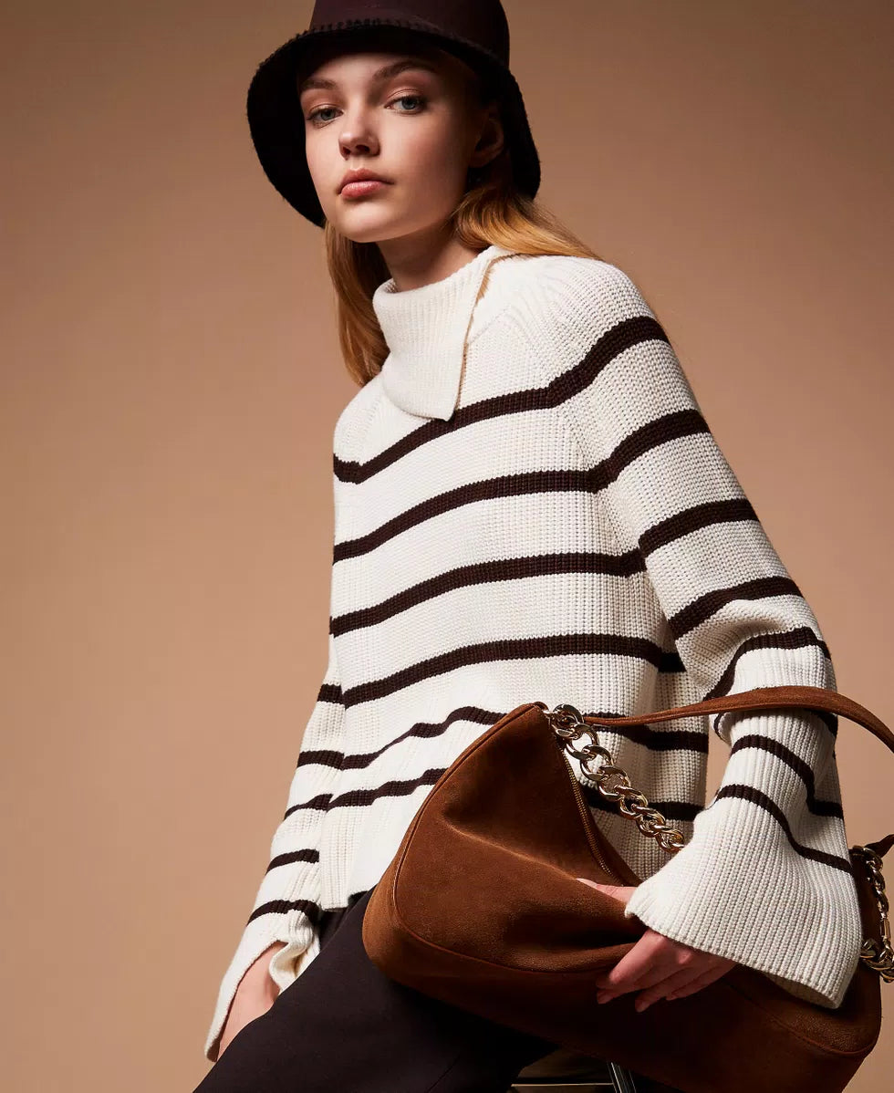 Maglia a righe con collo asimmetrico Twinset