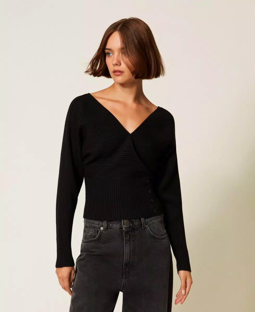 Maglia con incrocio a costine Twinset