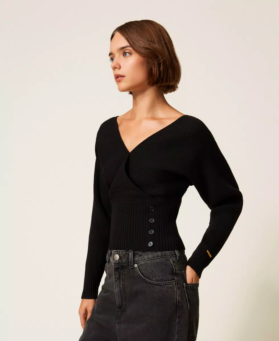 Maglia con incrocio a costine Twinset