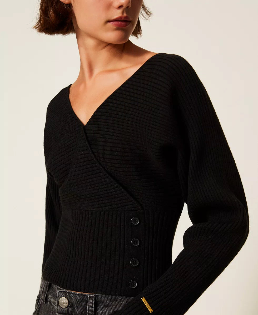 Maglia con incrocio a costine Twinset