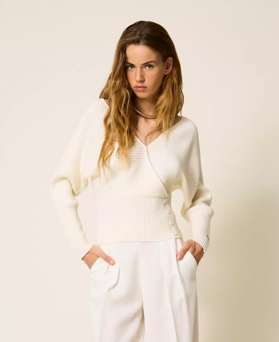 Maglia con incrocio a costine Twinset