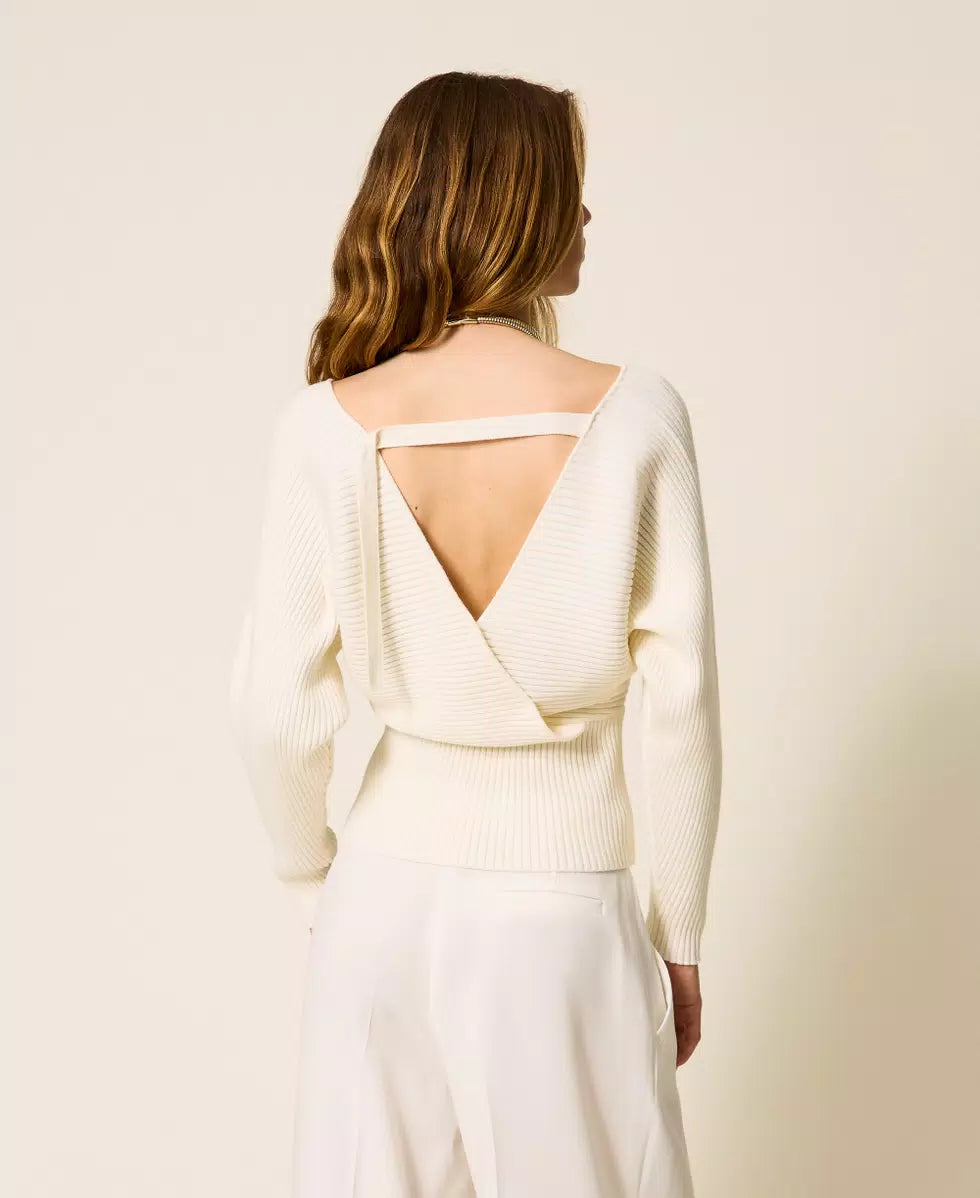 Maglia con incrocio a costine Twinset