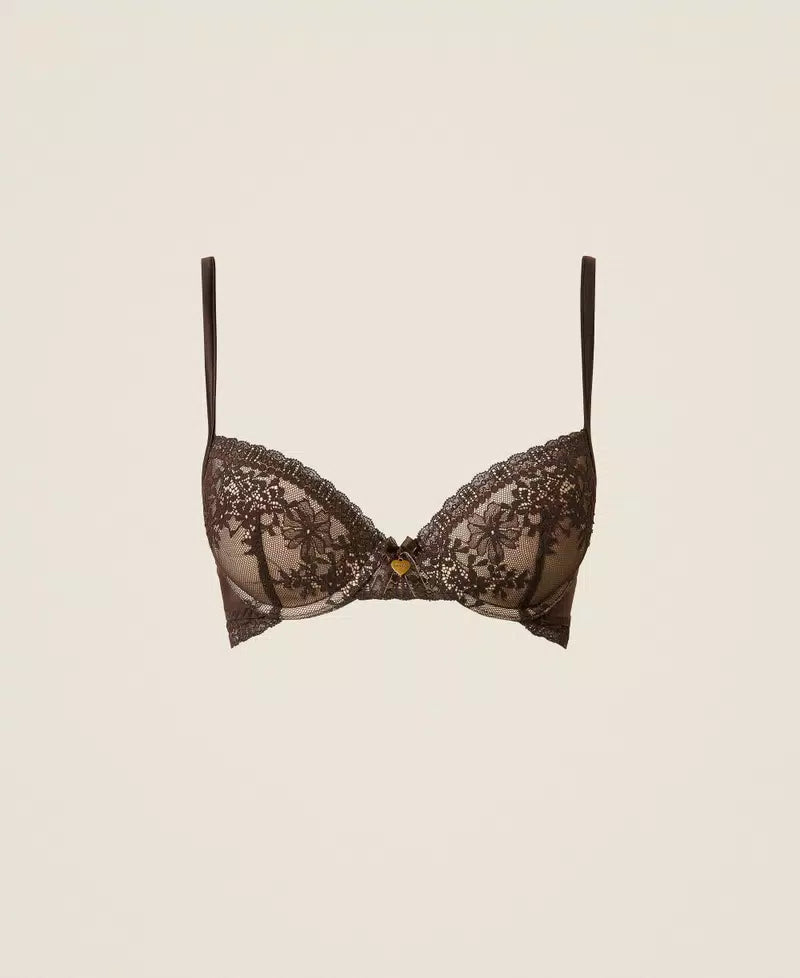 Reggiseno push-up in pizzo e raso Twinset
