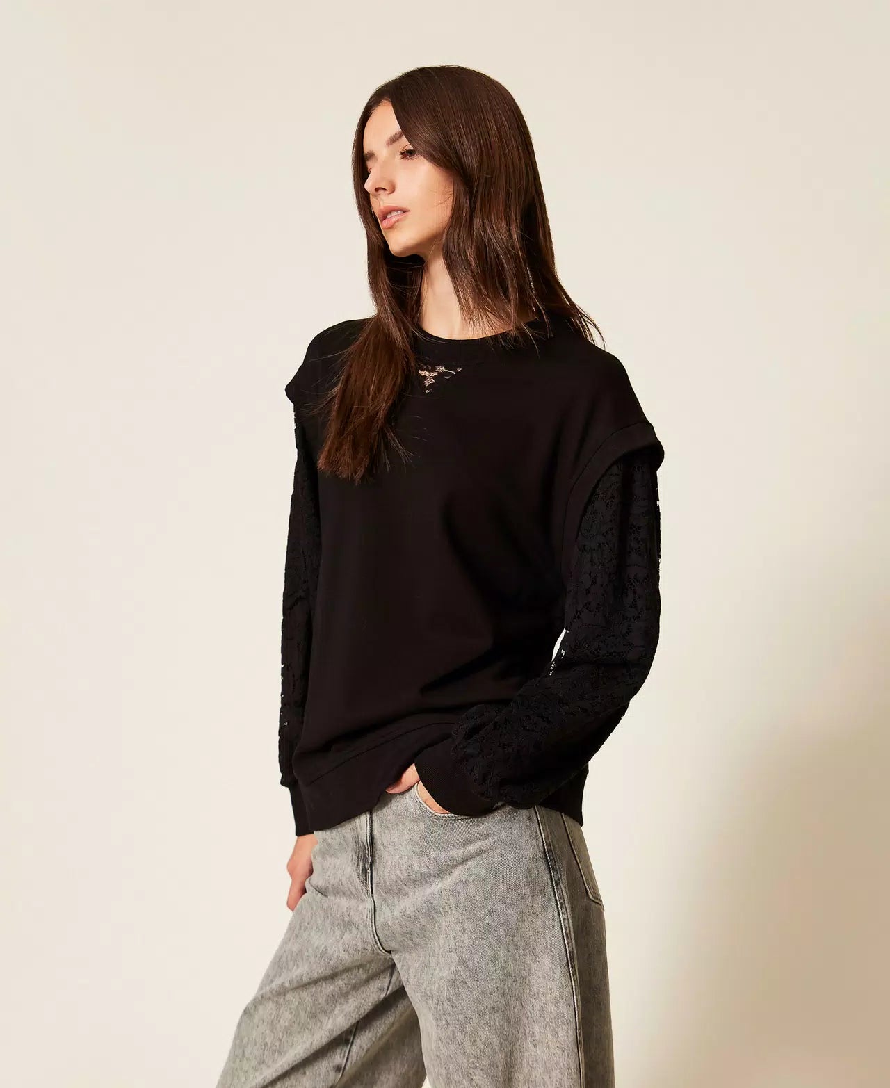 Felpa con maniche in pizzo Twinset