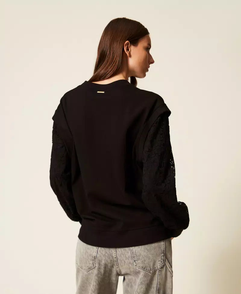 Felpa con maniche in pizzo Twinset