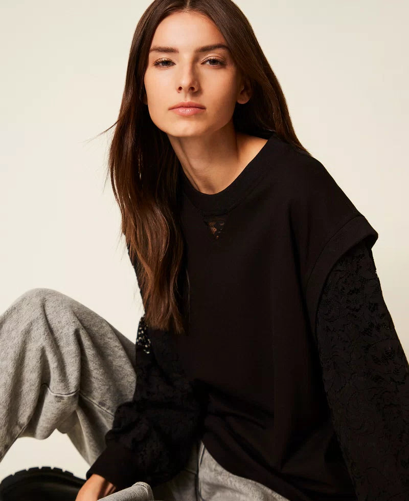 Felpa con maniche in pizzo Twinset