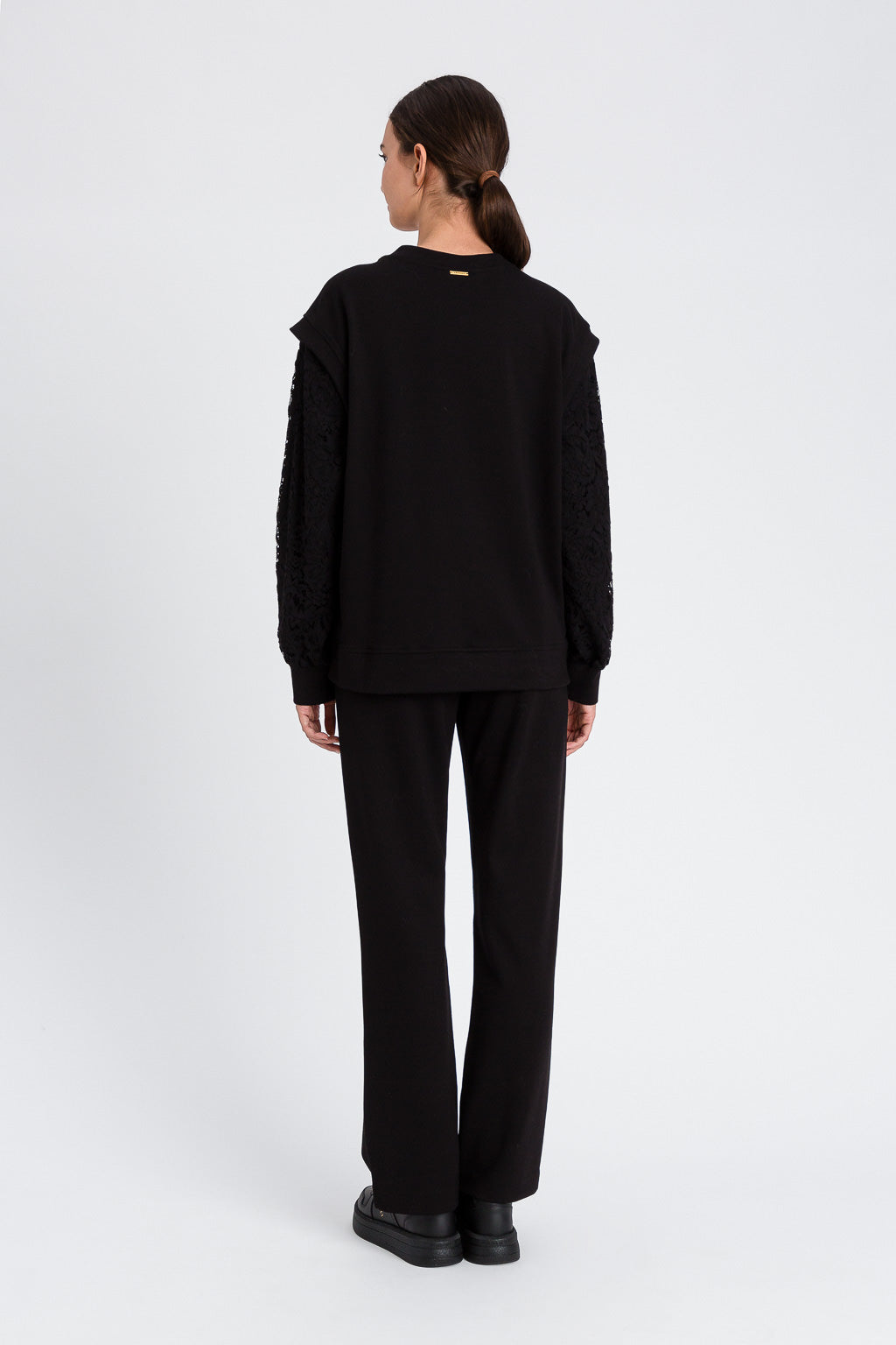 Pantaloni dritti in felpa con pizzo Twinset