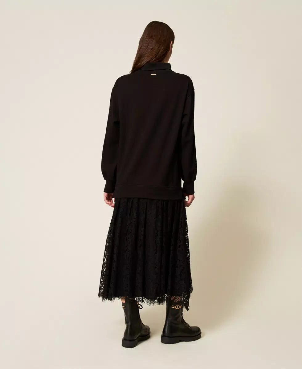 Abito longuette in felpa e pizzo Twinset