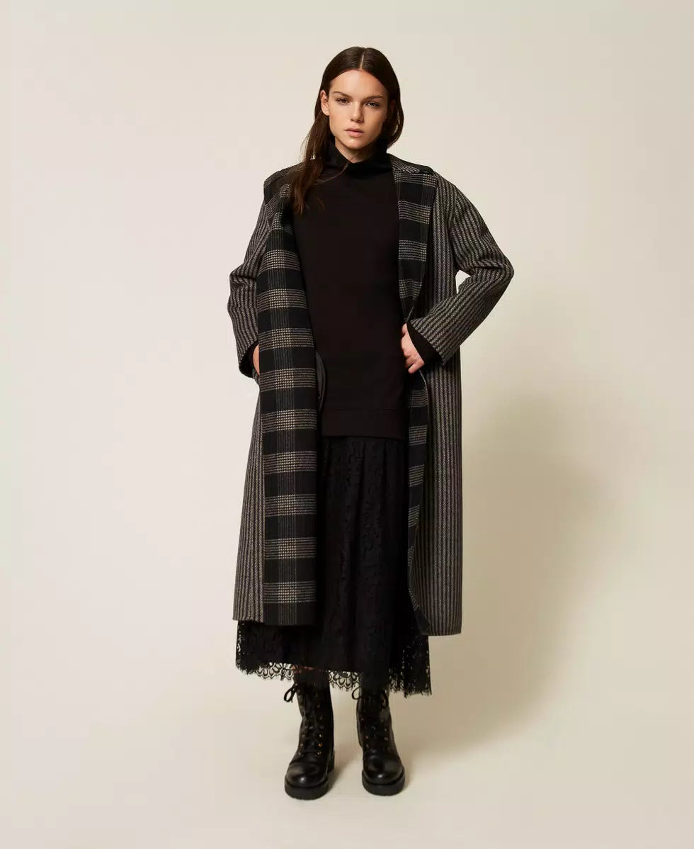 Abito longuette in felpa e pizzo Twinset