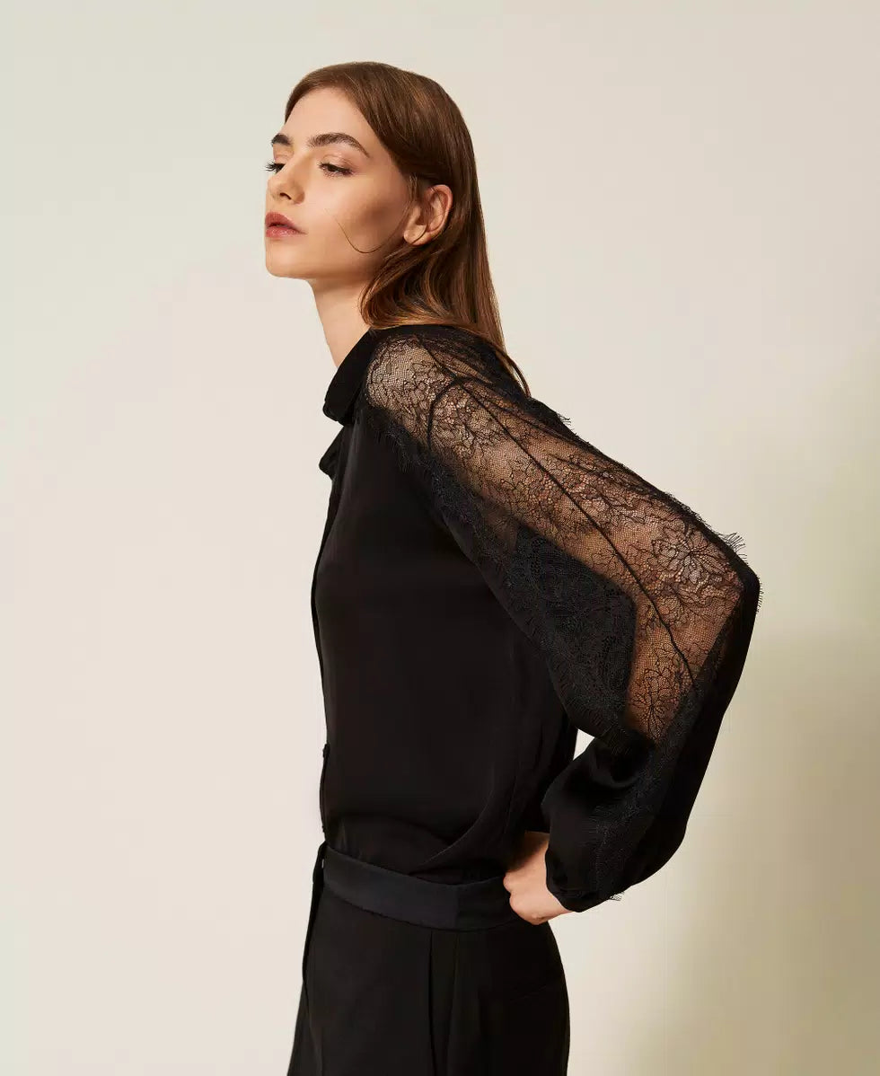 Camicia in satin con pizzo TWINSET