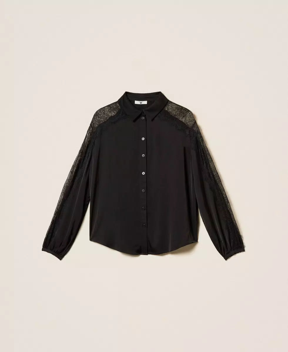 Camicia in satin con pizzo TWINSET