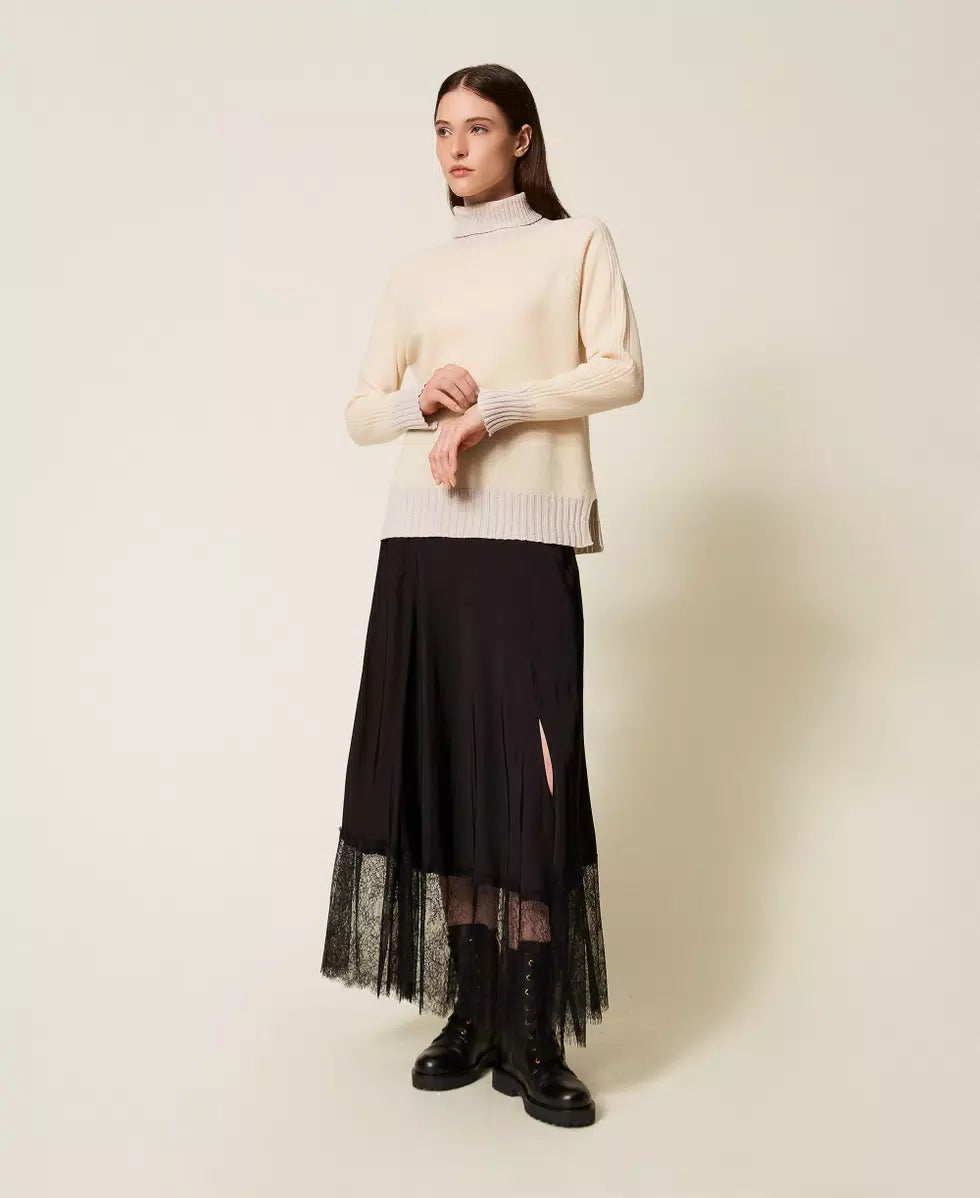 Gonna longuette in satin con pizzo Twinset
