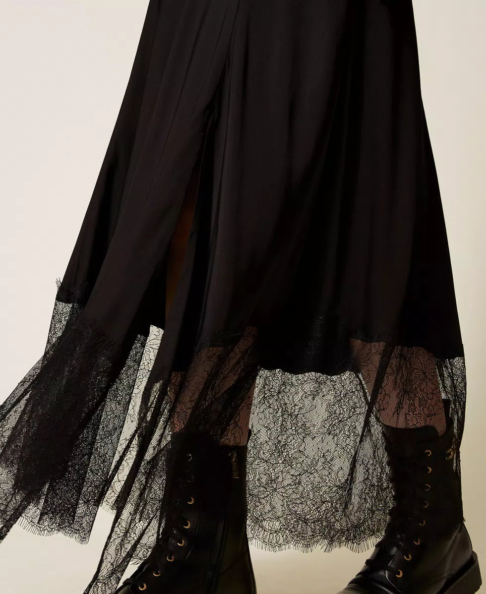Gonna longuette in satin con pizzo Twinset