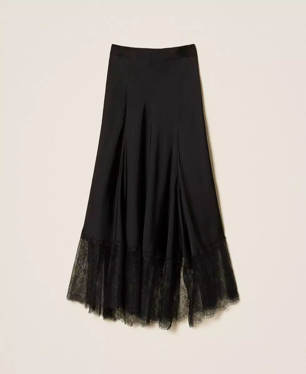 Gonna longuette in satin con pizzo Twinset