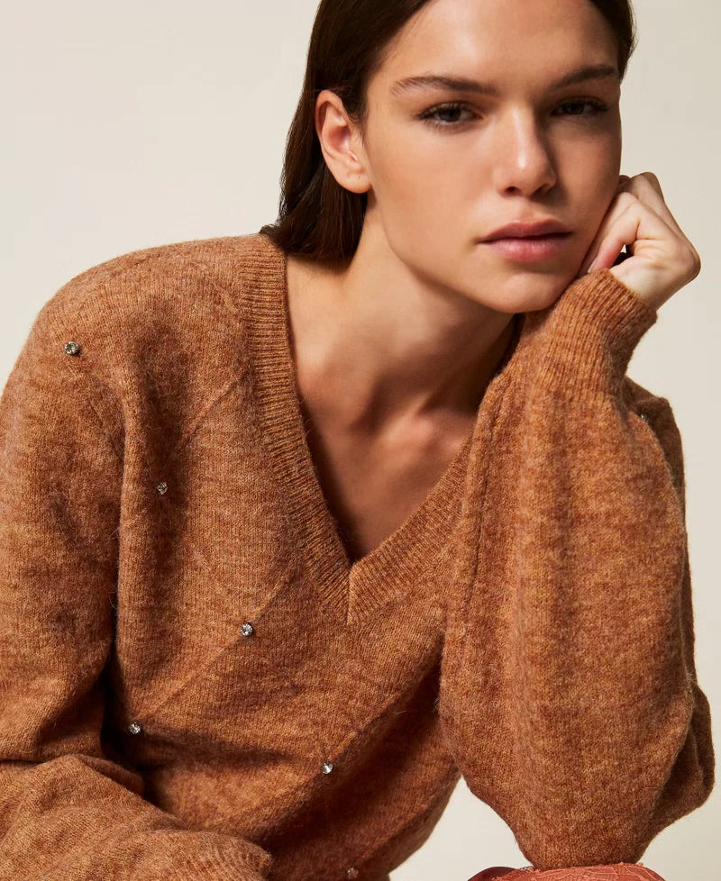 Maglia in misto lana con ricamo di perle TWINSET