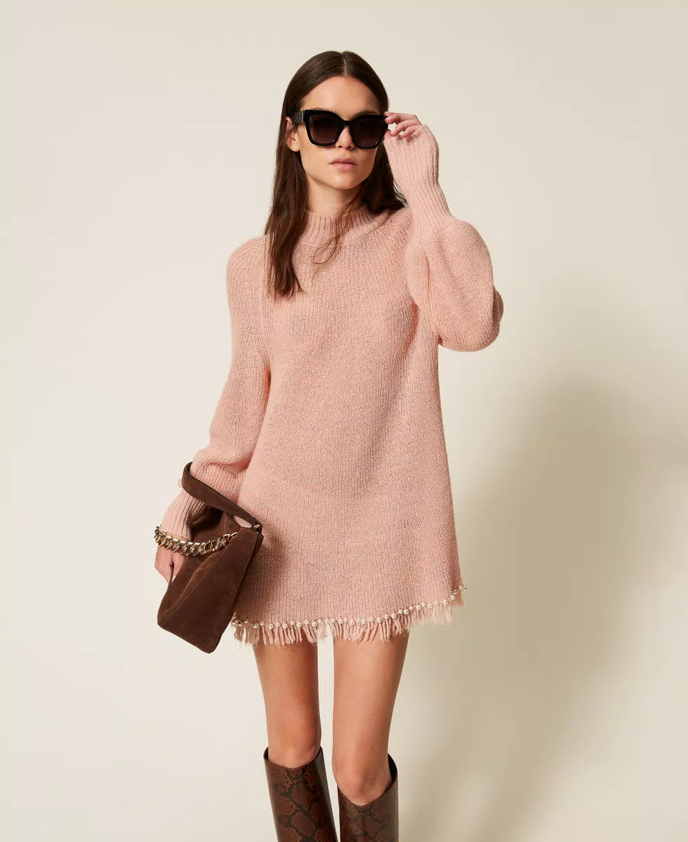 Maglia a lupetto con frange e perle Twinset