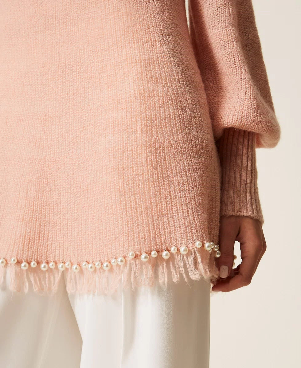 Maglia a lupetto con frange e perle Twinset