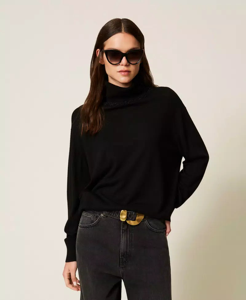 Maglia dolcevita lurex con treccia Twinset