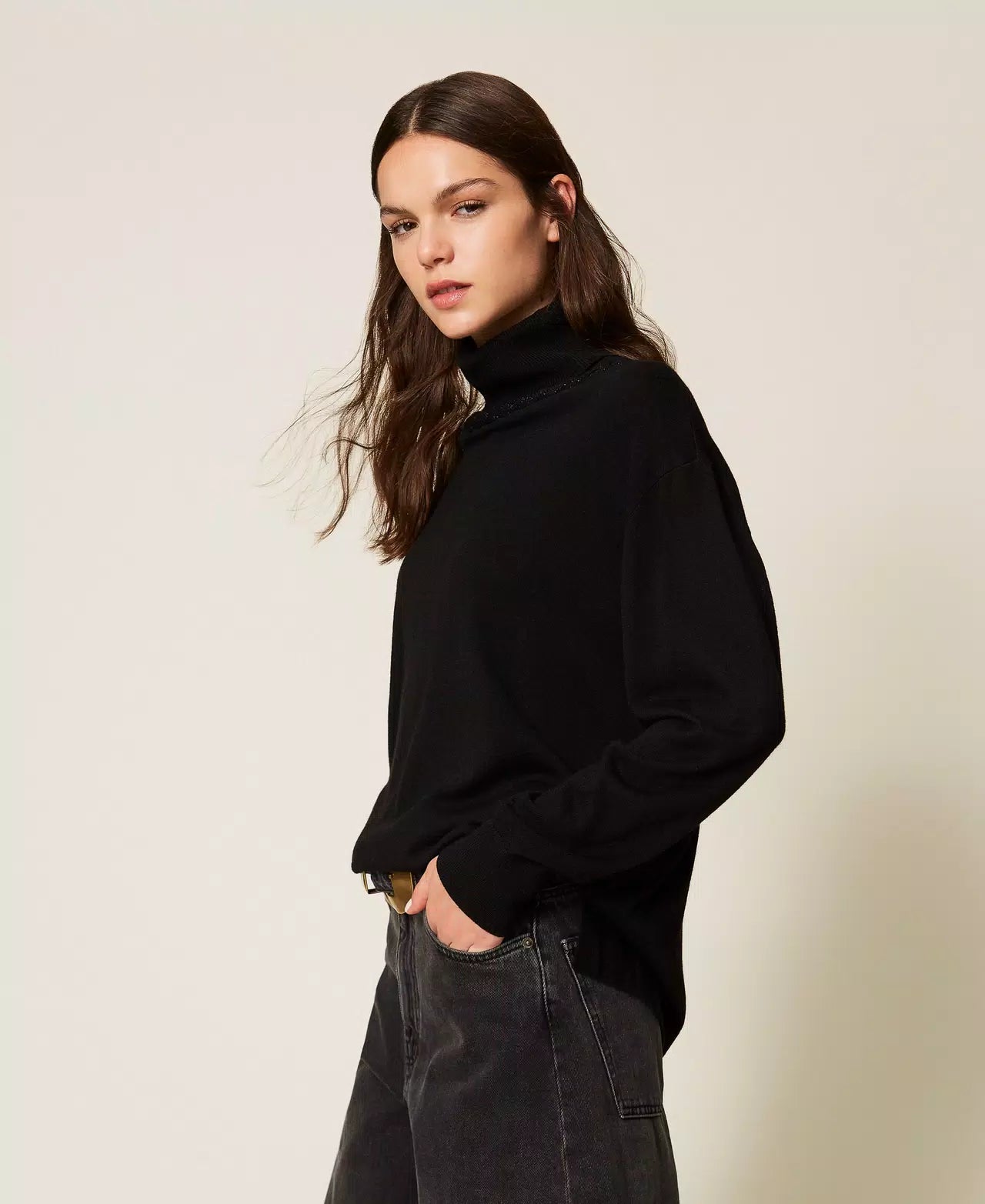 Maglia dolcevita lurex con treccia Twinset