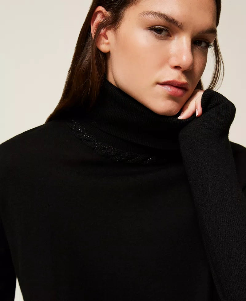 Maglia dolcevita lurex con treccia Twinset
