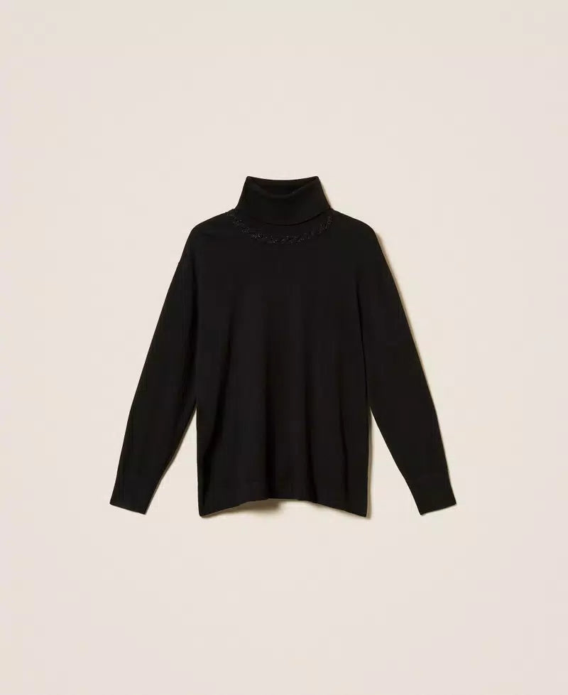 Maglia dolcevita lurex con treccia Twinset